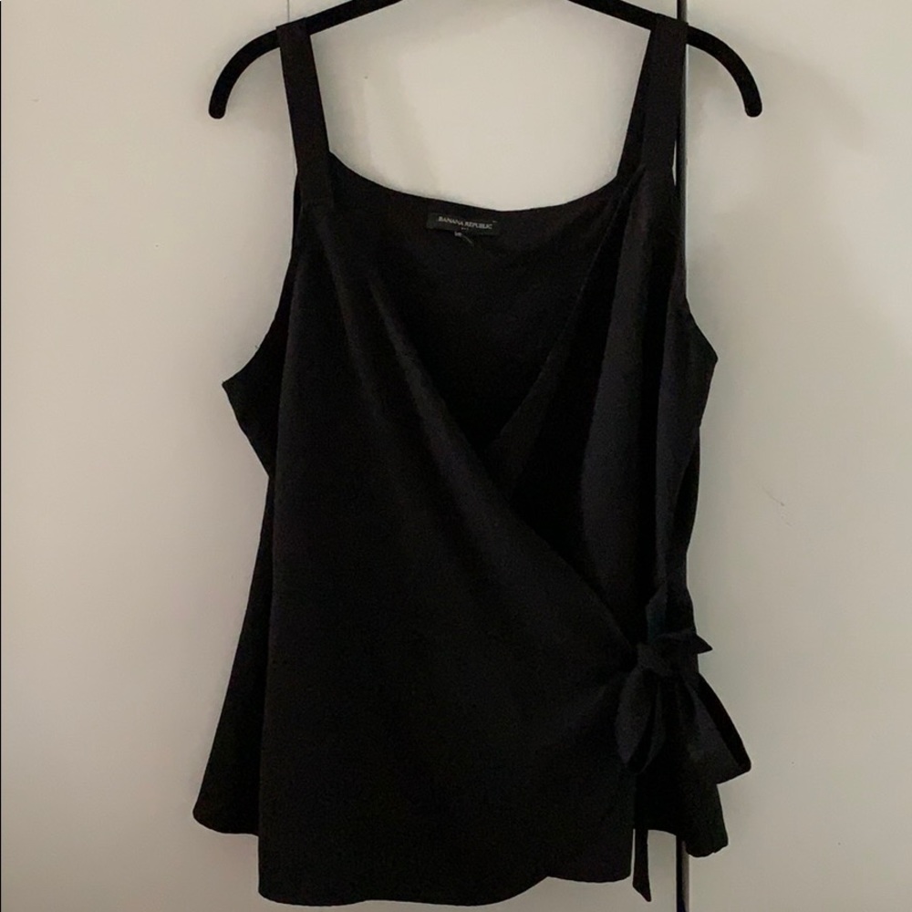 Black wrap front sleeveless blouse